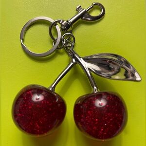 Cherry Keychain with Red Glitter